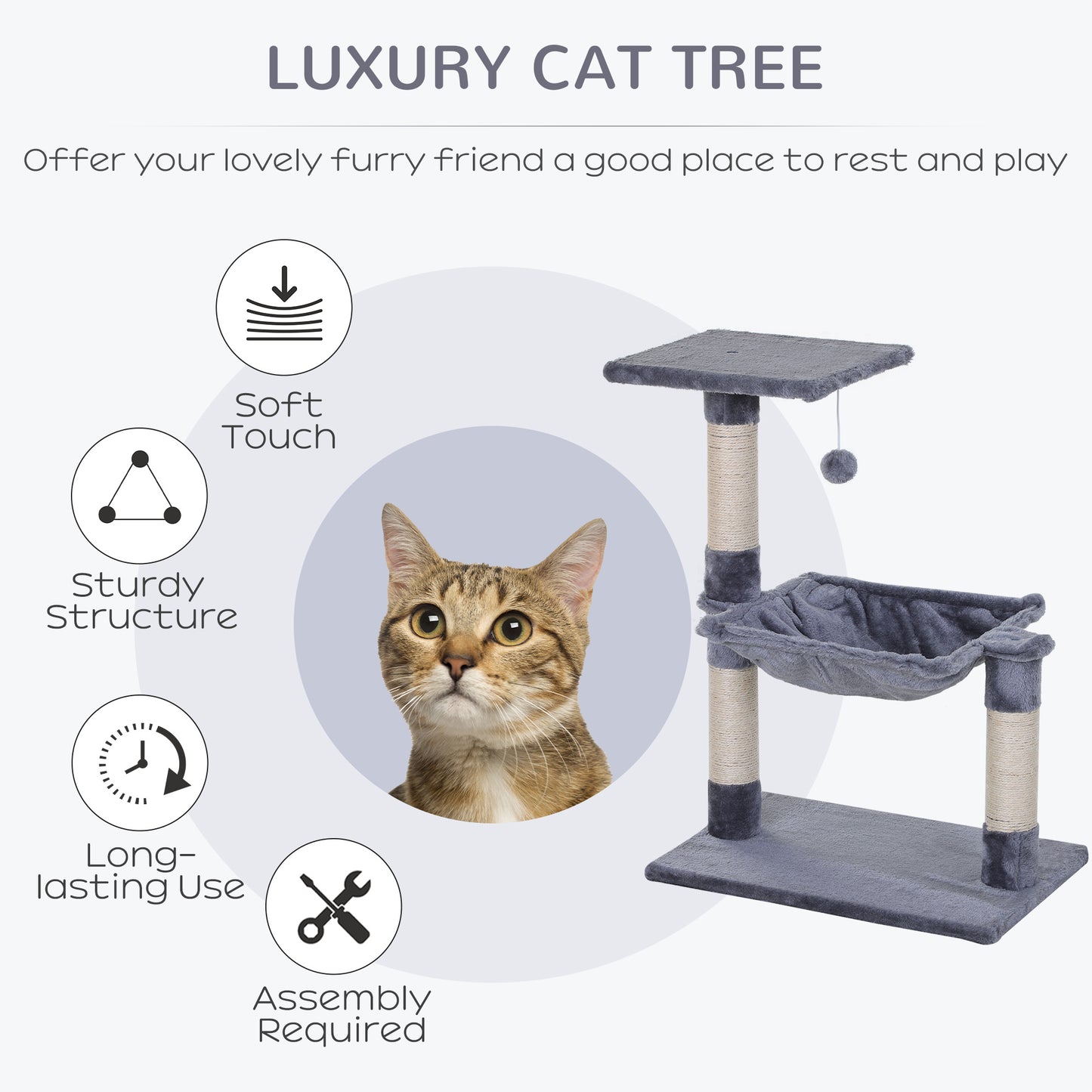 Cat Scratch Post with Bed Cat Tree for Indoor Cats Sisal Scratching Posts Hammock Kitty Activity Centre Grey