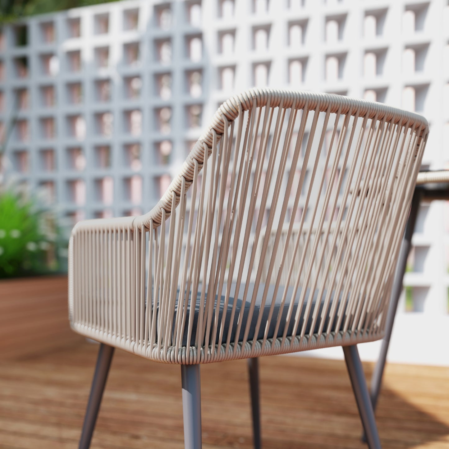 4 Seater Rattan Dining Set, Rattan Garden Furniture Set with Parasol Hole, Outdoor Dining Table and Chairs Set with Cushions