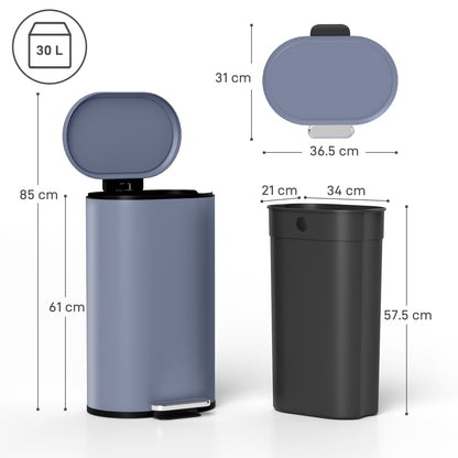 30 L Modern Curved Kitchen Bin - Grey