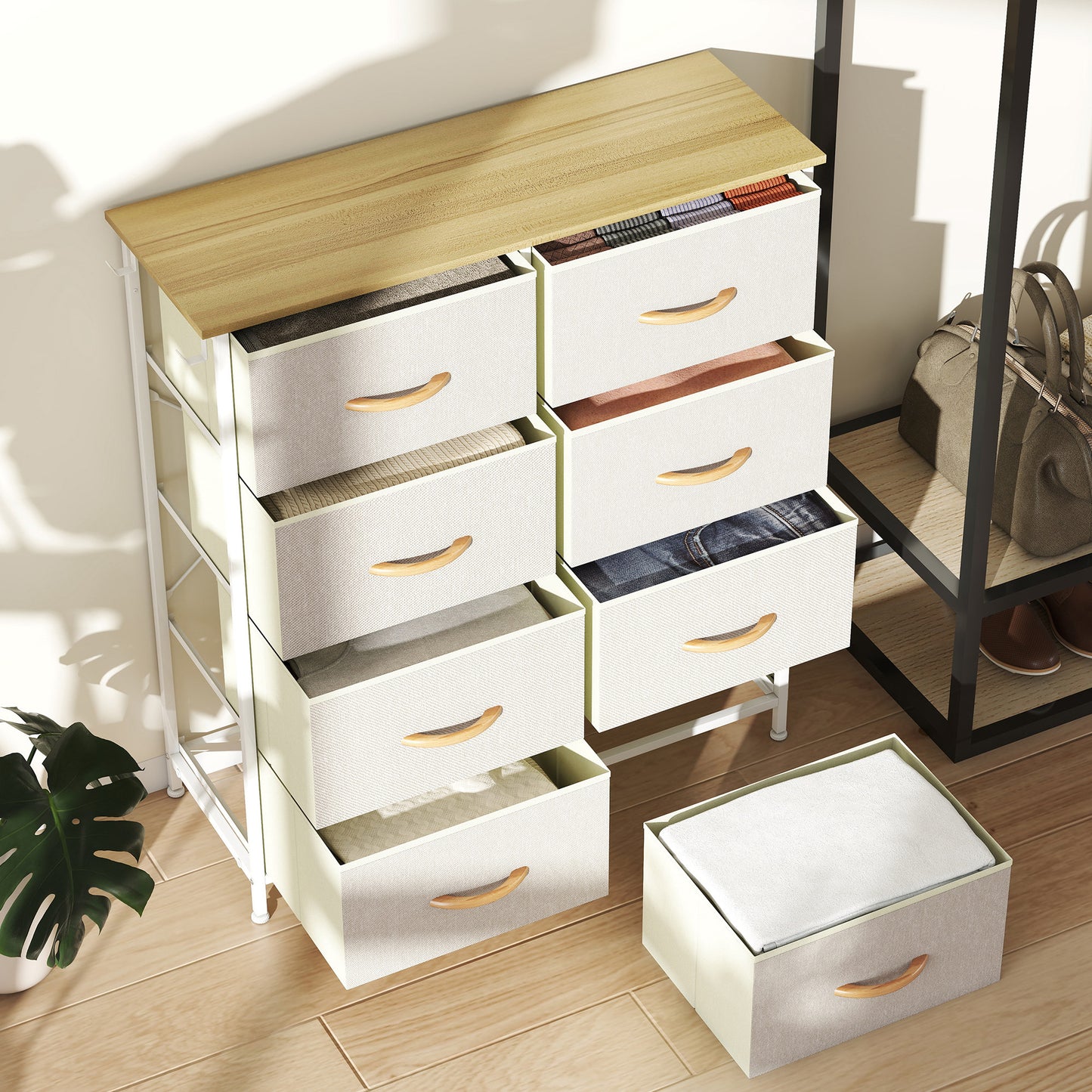 Chest of Eight Fabric Drawers - Beige