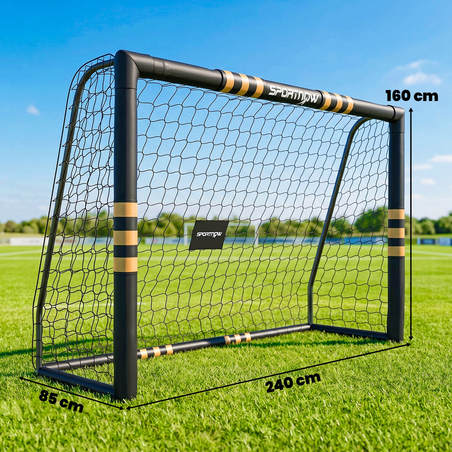Football Goal, 8 x 5ft Portable Football Net with EPE Foam Padding, PVC Tube Covers Ground Stakes and Metal Frame