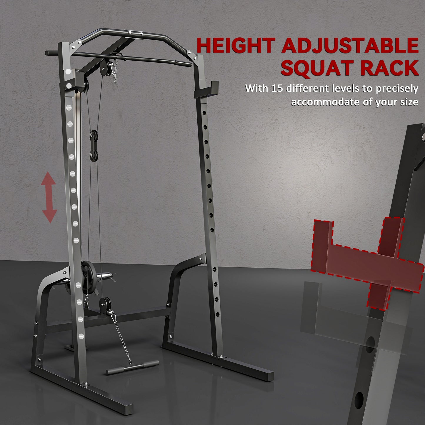 Power Cage Power Rack with 15-Level Squat Rack, Cable Pulley System, Lat Pulldown & Pull Up Bar