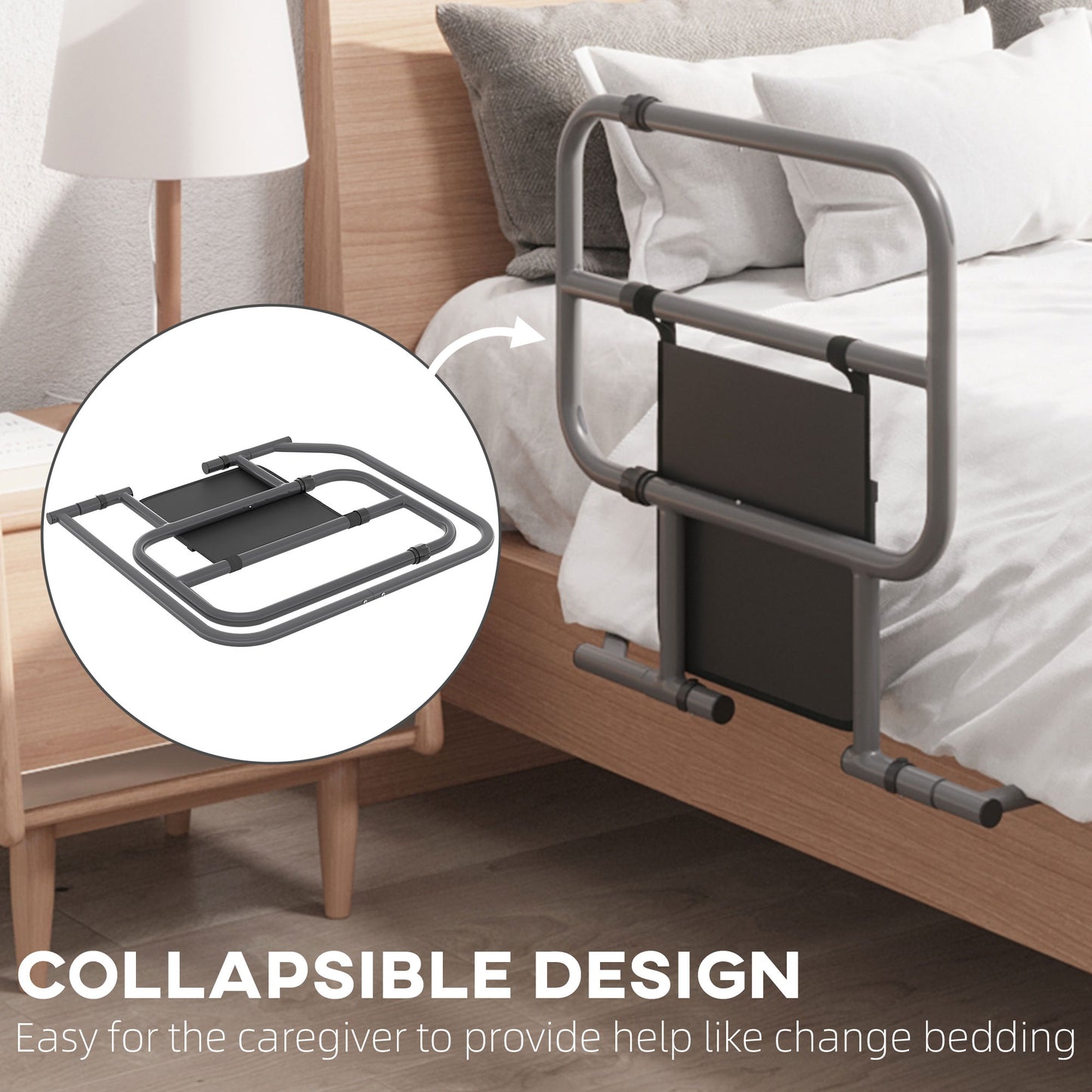 Folding Bed Rail for Elderly Adults, Bed Assist Rail with Storage Pocket for Disabled, Pregnant, Black