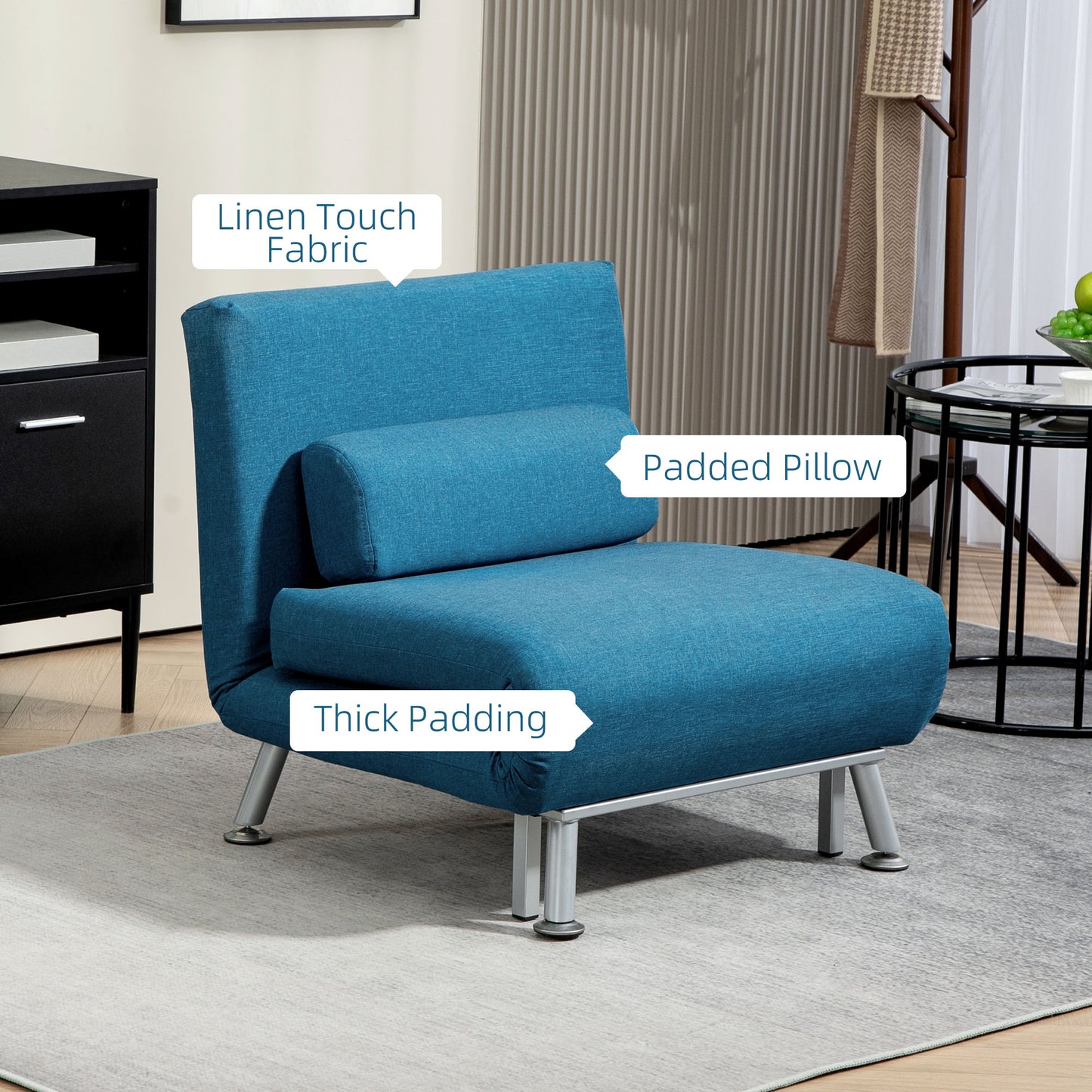 Single Linen-Look Sleeper Chair - Blue