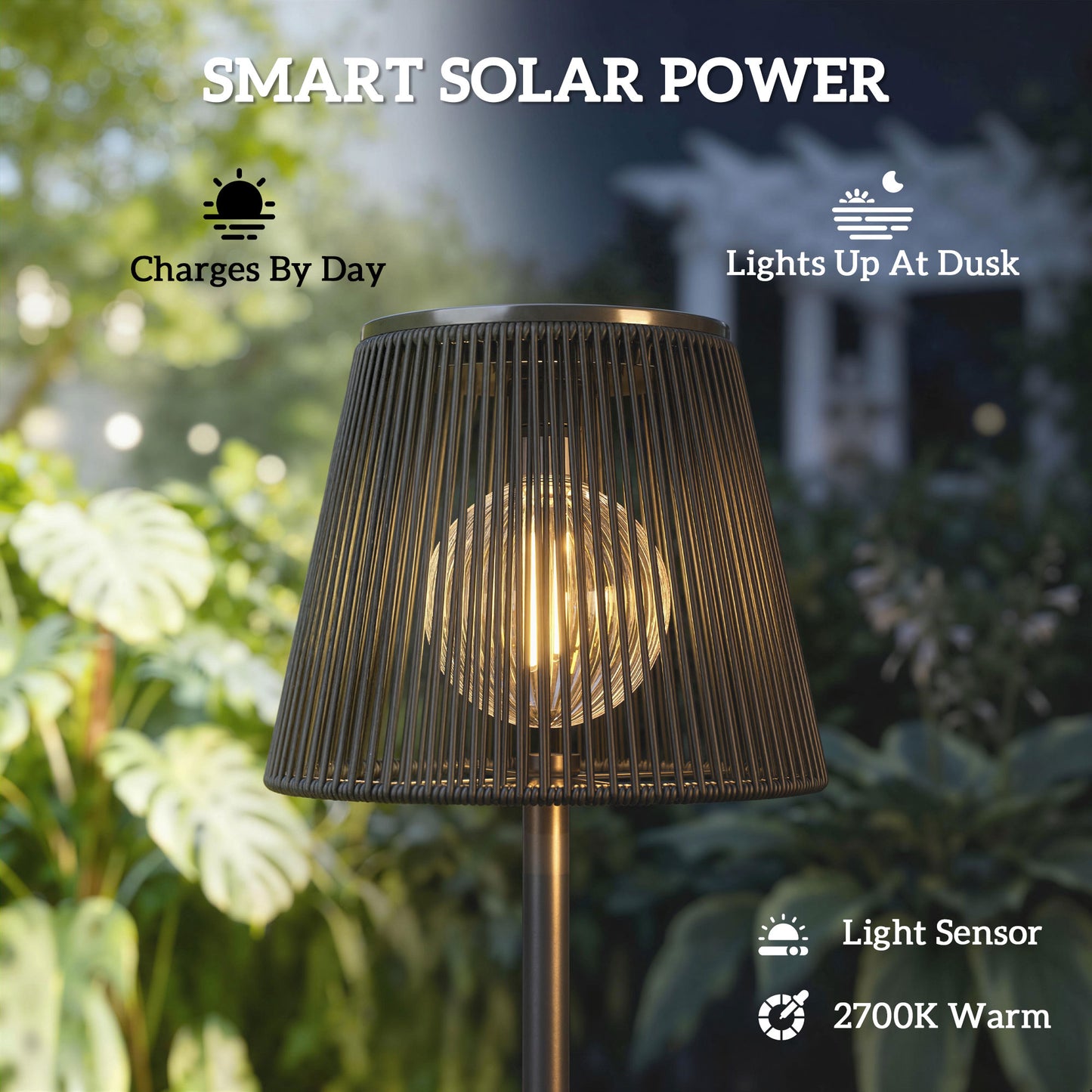 Outdoor Solar Floor Lamp, Adjustable Height Rechargeable Floor Lamp IP44 Waterproof