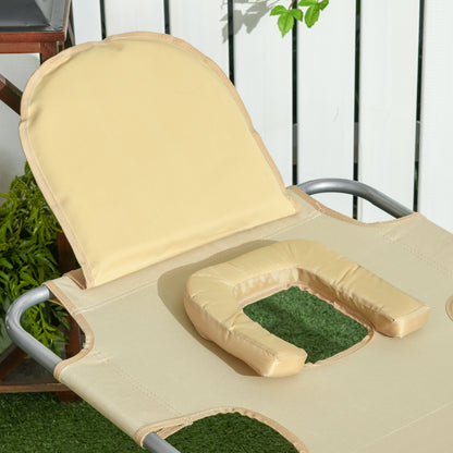 Foldable Sun Lounger, Beach Chaise Lounge with Reading Hole, Arm Slots, 5-Position Adjustable Backrest, Side Pocket