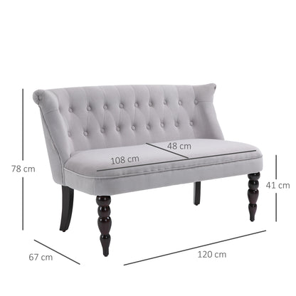 Velvet 2 Seater Sofa, Button Tufted Wingback Loveseat with Rubber Wood Legs for Living Room, Bedroom, Grey