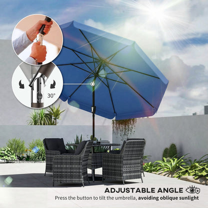 3 m Garden Parasol with Tilt Mechanism & Crank Handle, UPF 30+ Patio Umbrella Outdoor Table Umbrella, Dark Blue