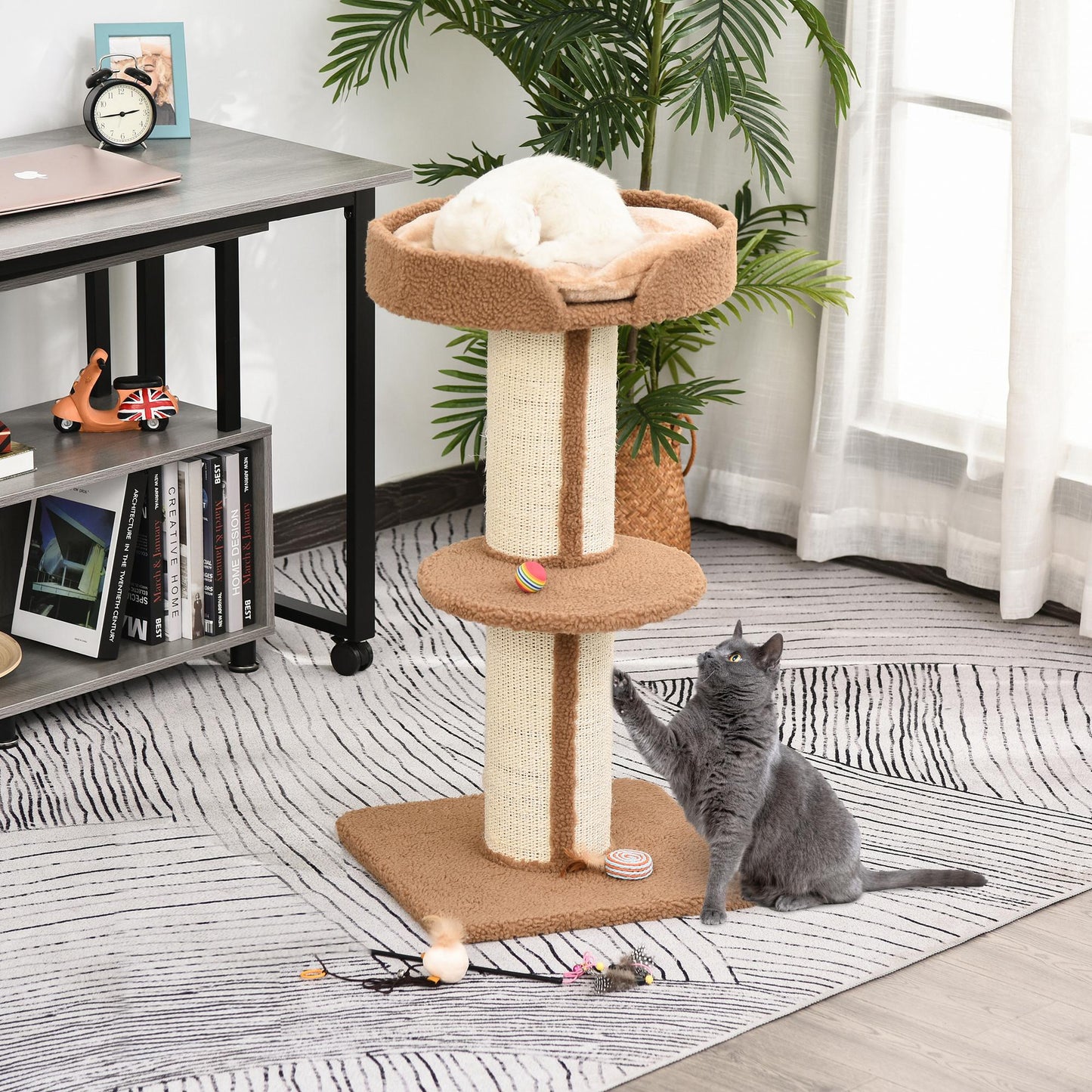 91cm Cat Tree, Cat Tower with Scratching Post, Bed, Perch, Removable Cushion for Indoor Kittens, Brown