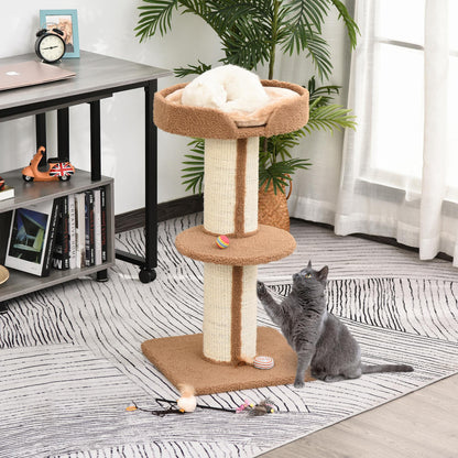 91cm Cat Tree, Cat Tower with Scratching Post, Bed, Perch, Removable Cushion for Indoor Kittens, Brown