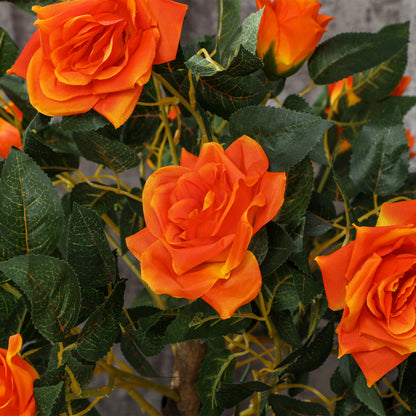 Set of 2 Artificial Plants White Rose Floral in Pot, Fake Plants for Home Indoor Decor, 90cm, Orange