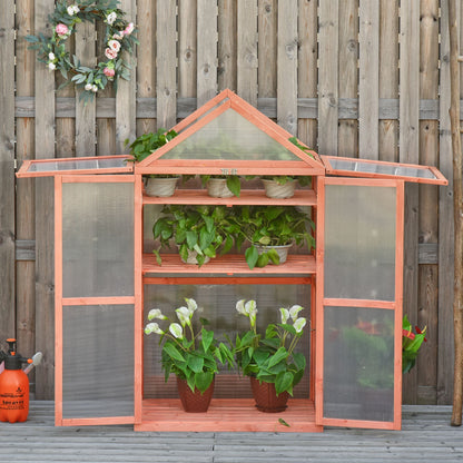 Garden Cold Frame Polycarbonate Greenhouse with Adjustable Shelves, Double Doors, Openable Top Covers