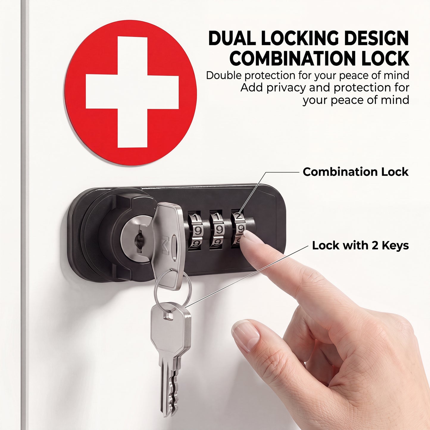Wall Mount Medicine Cabinet with Combination and Key Lock, 3 Tier Steel First Aid Cabinet, White