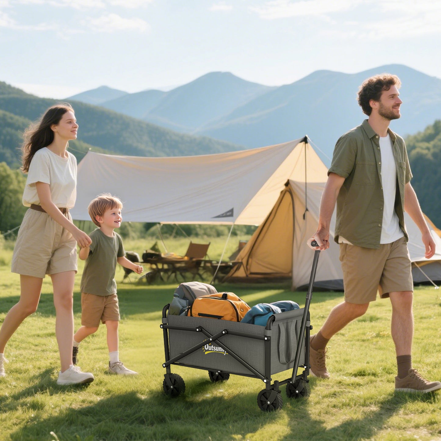 62L Festival Trolley on Wheels, Portable Small Folding Trolley Cart