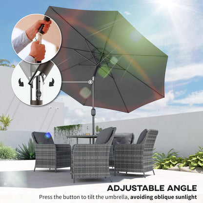 3(m) Tilting Parasol Garden Umbrellas, Outdoor Sun Shade with 8 Ribs, Tilt and Crank Handle for Balcony, Bench, Garden