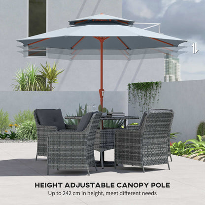 2.7 m Garden Parasol with Double Top Outdoor Market Table Umbrella with Crank System, Light Grey