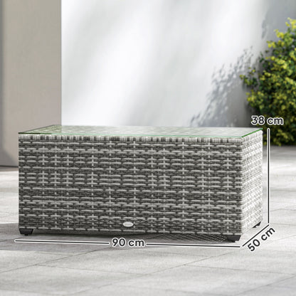90 x 50cm Glass-Top Rattan Side Table - Light Grey