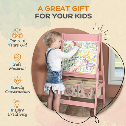 Three-In-One Kids Easel with Paper Roll, Art Easel, with Storage - Pink