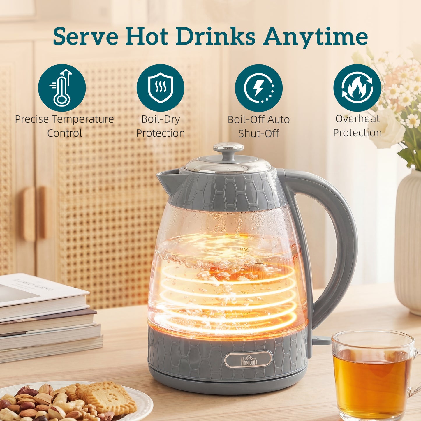 Kettle and Toaster Set, 1.7L 3000W Rapid Kettle with Limescale Filter, 2 Slice Toaster with 7 Browning Controls, Grey