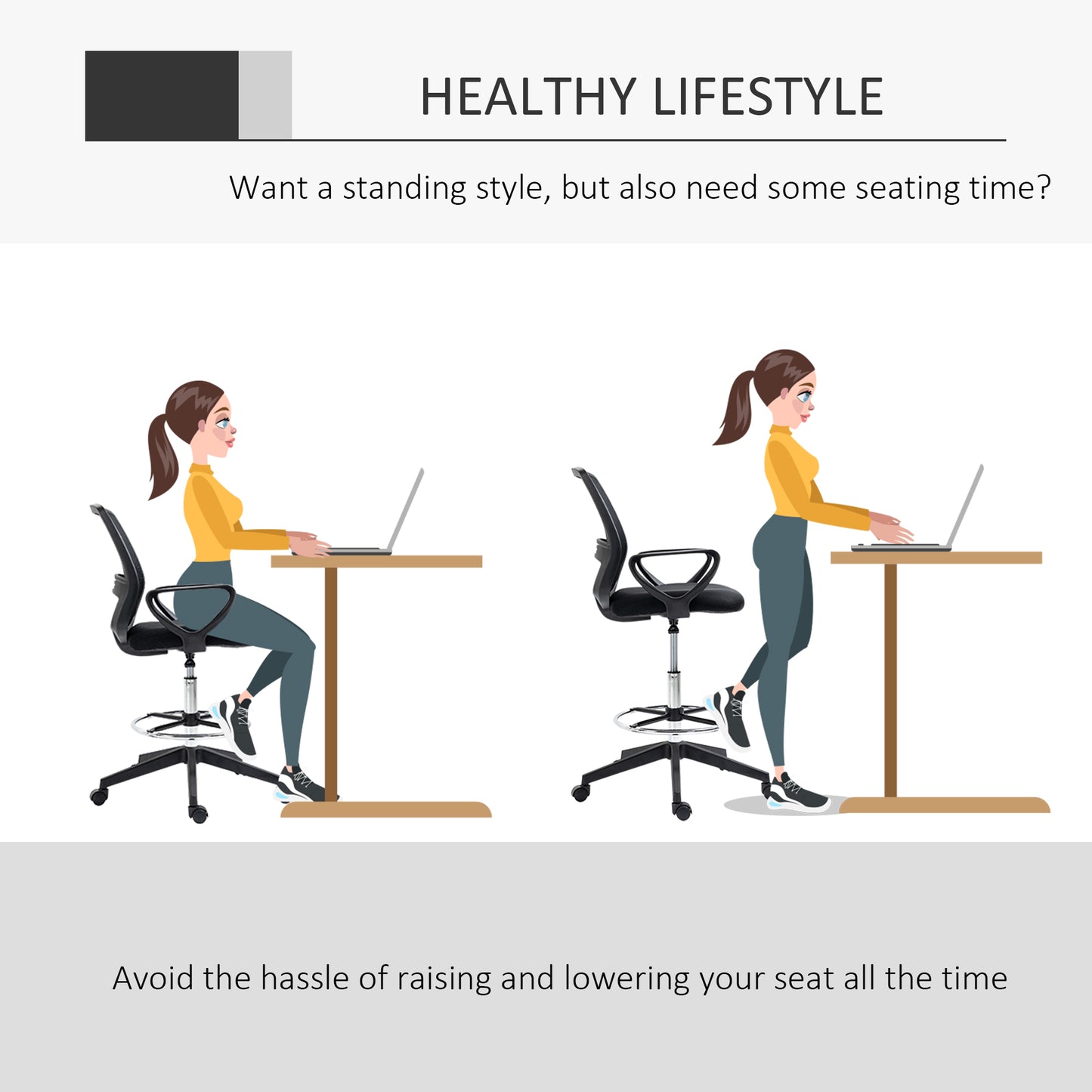 Drafting Chair, Ergonomic Tall Office Chair with Mesh Back, Lumbar Support, Adjustable Height and Foot Ring, Swivel Wheels