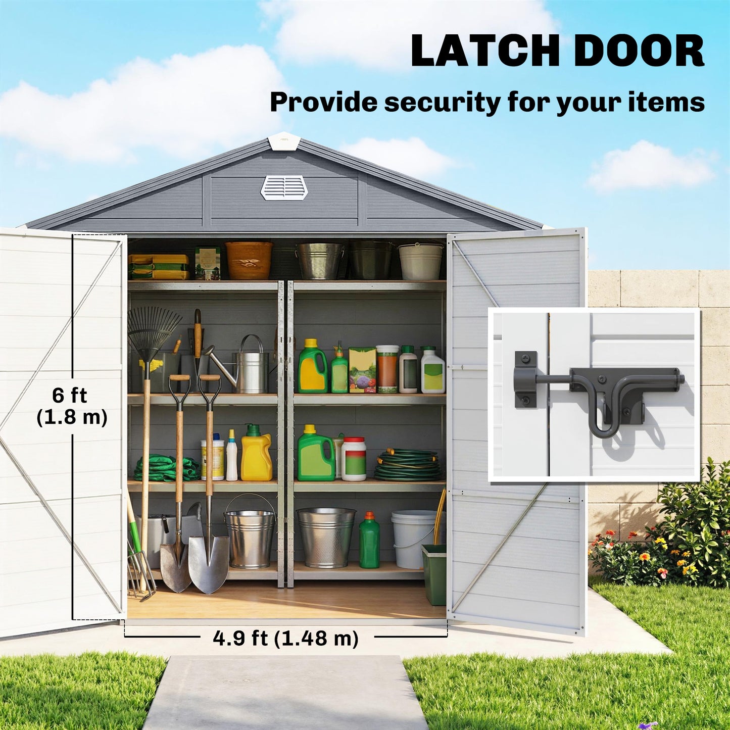 7.9ft x 6.2ft Aluminium Frame and Plastic Wall Shed, with Foundation - Grey