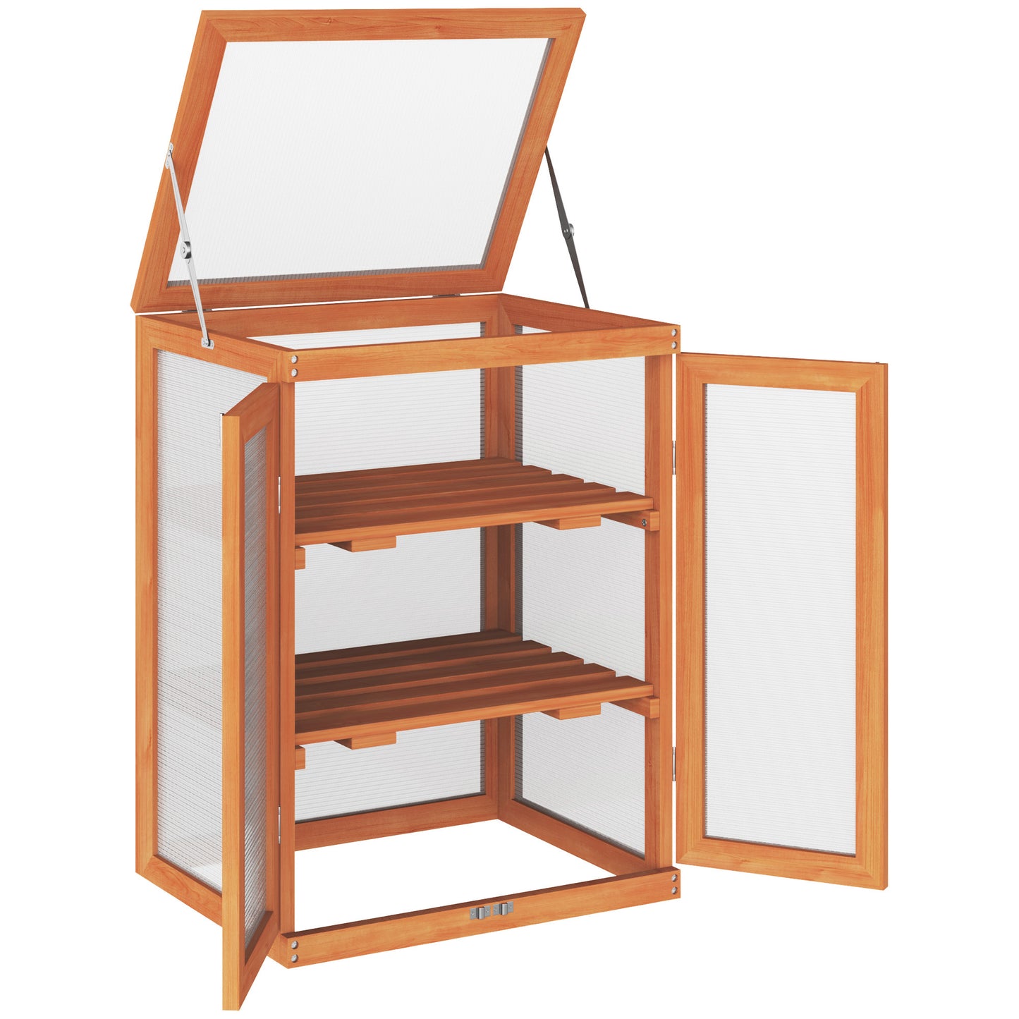 3-tier Wood Greenhouse Garden Polycarbonate Cold Frame Balcony Grow House with Storage Shelf for Plants, Flowers, Orange