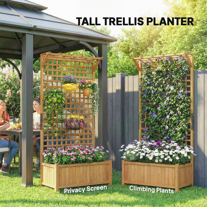 Raised Bed with Drainage Holes, Wood Planter with Trellis for Climbing Plants to Grow Vegetables, Flowers, Yellow