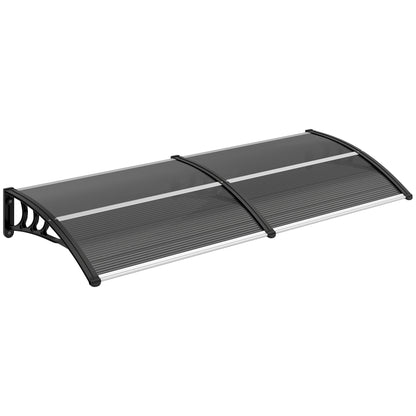 Front Door Canopy Outdoor Awning Aluminium Rigid Plastic Polycarbonate Rain Shelter UV Water Rain Resistant 196 x 75cm Black