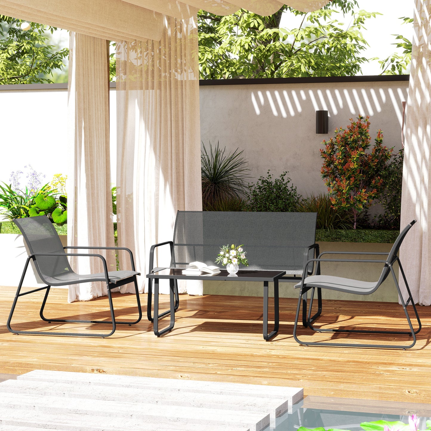 Four-Piece Minimalistic Garden Sofa Set - Light Grey