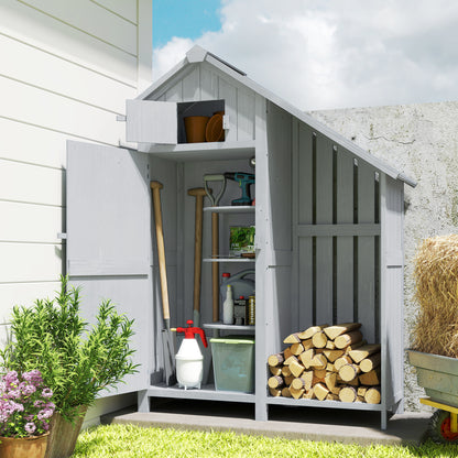 Garden Outdoor Storage Shed 3 Shelves Tilt Roof w/ Firewood Rack Log Carrier, 129L x 51.5W x 180H cm