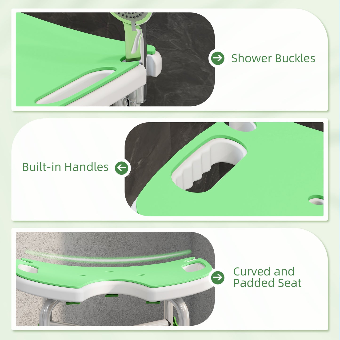 39-51.5cm 'U' Seat Padded Shower Stool - Green