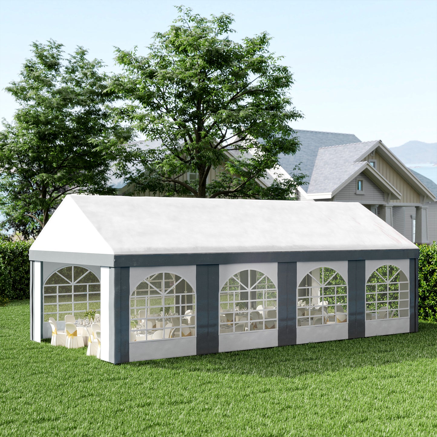 8m x 4m Marquee Gazebo with Sides, Level 4 Wind Protection & Waterproof, Light Grey