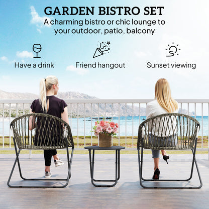 Patio Bistro Set, Folding Patio Furniture Set with 2 Chairs and Table, Grey