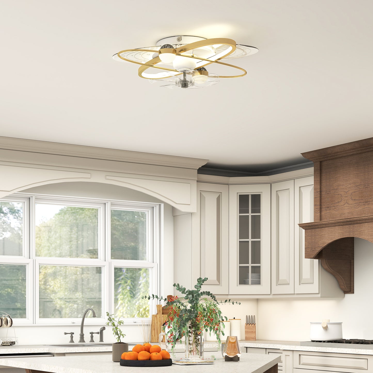 Ceiling Fan with Light and Remote, 3 Colour Temperatures, LED Mount Ceiling Fan Light for Bedroom, Gold Tone
