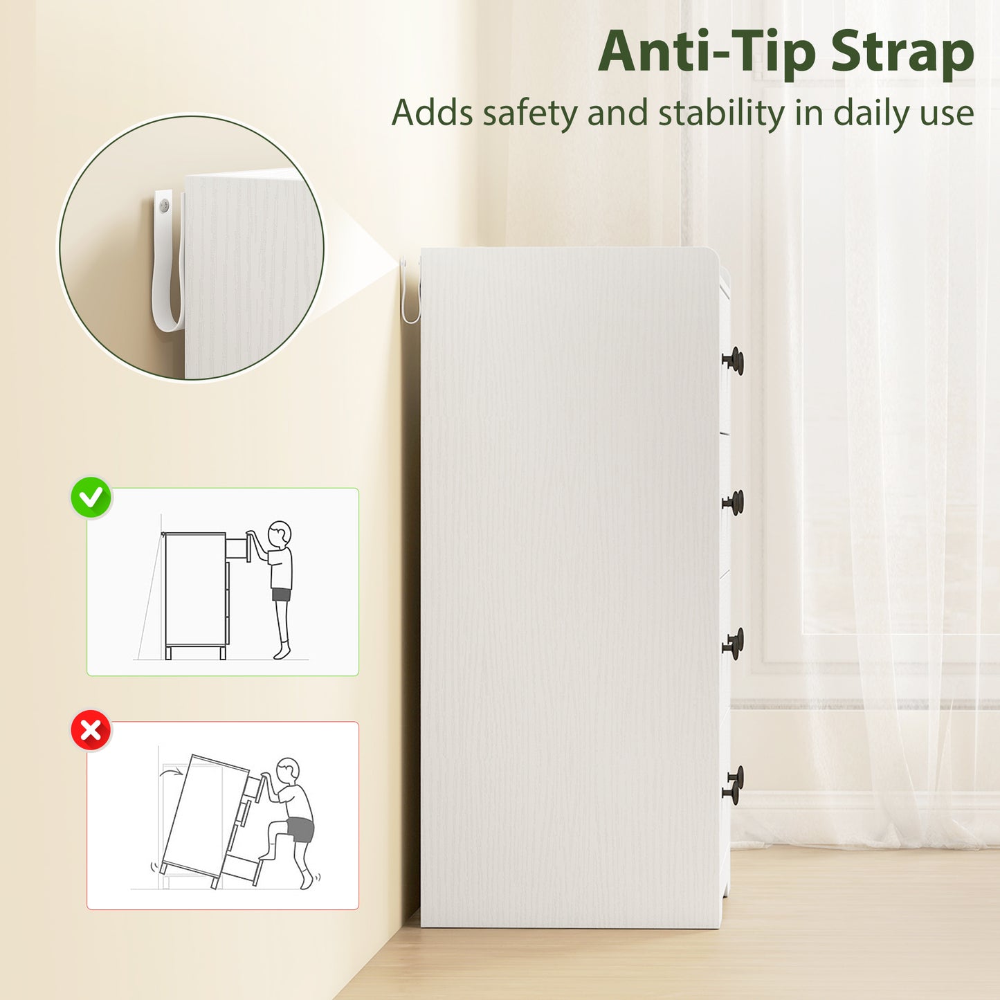 4 Drawer Chest of Drawers, Modern Dresser for Bedroom, Storage Cabinet for Living Room Entryway, White Wood Effect
