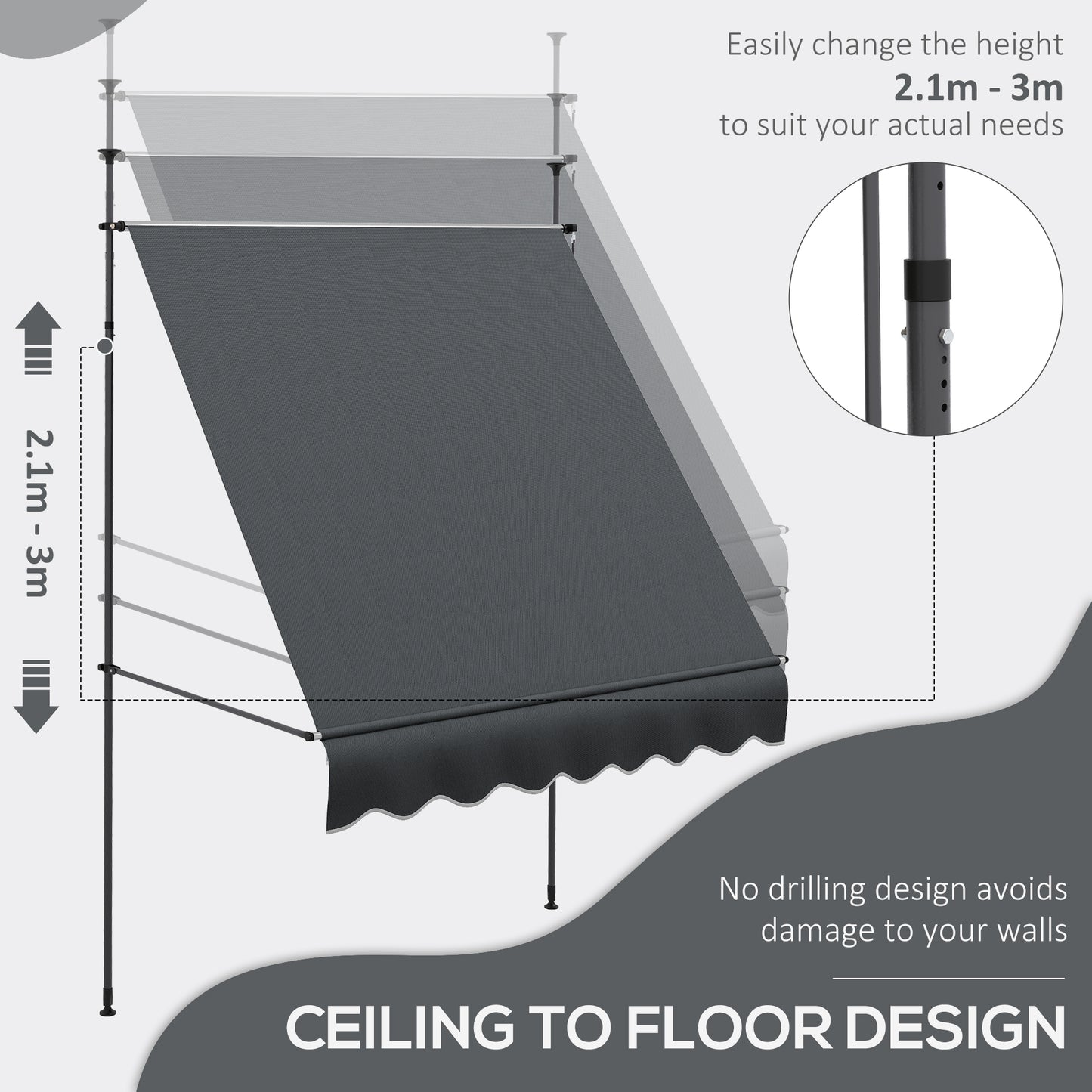 2 x 1.2m Manual Retractable Awning - Grey