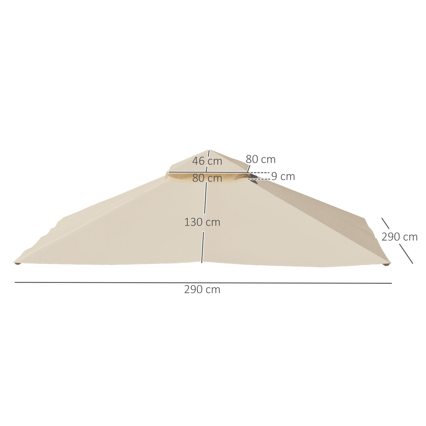 3x3(m) Replacement Gazebo Canopy, Double Tier Roof Top for Garden, Patio, Outdoor, Beige (TOP ONLY)