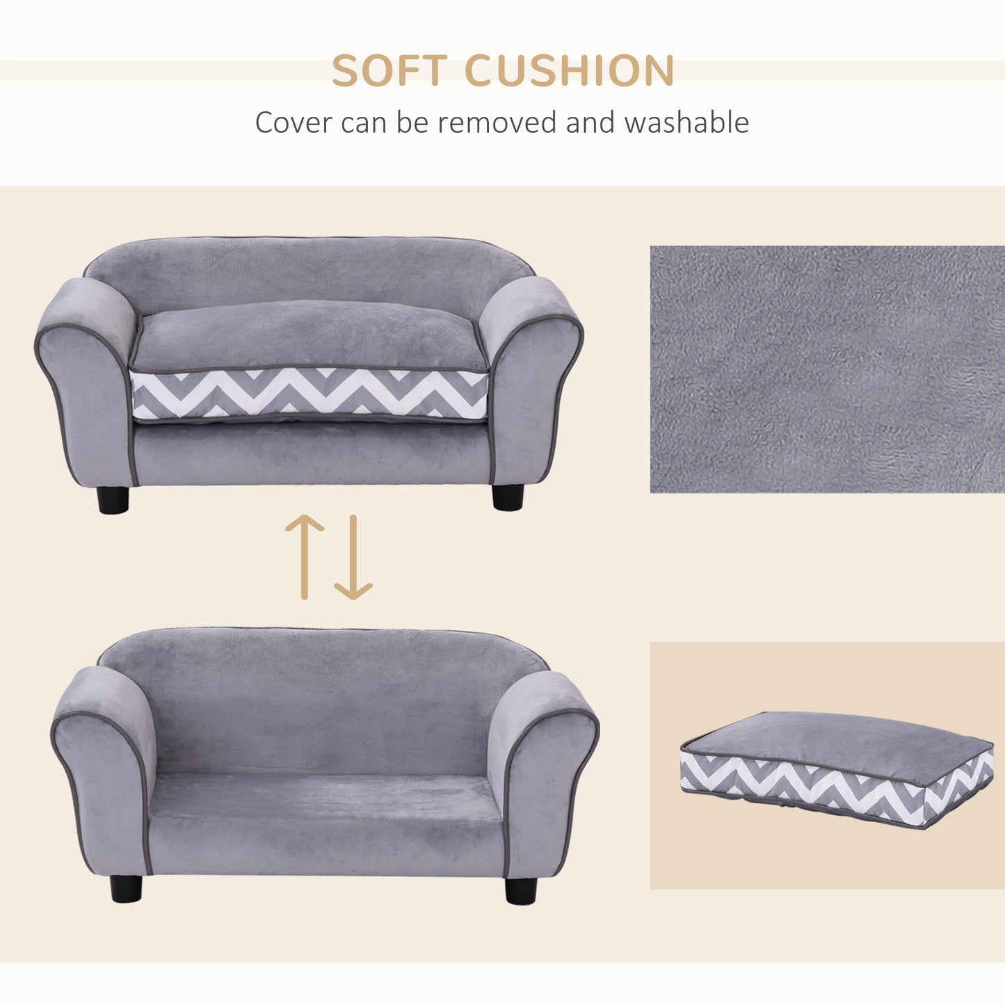Dog Sofa Bed for XS-Sized Dogs, Cat Sofa with Soft Cushion, Pet Chair Lounge with Washable Cover, Removable Legs