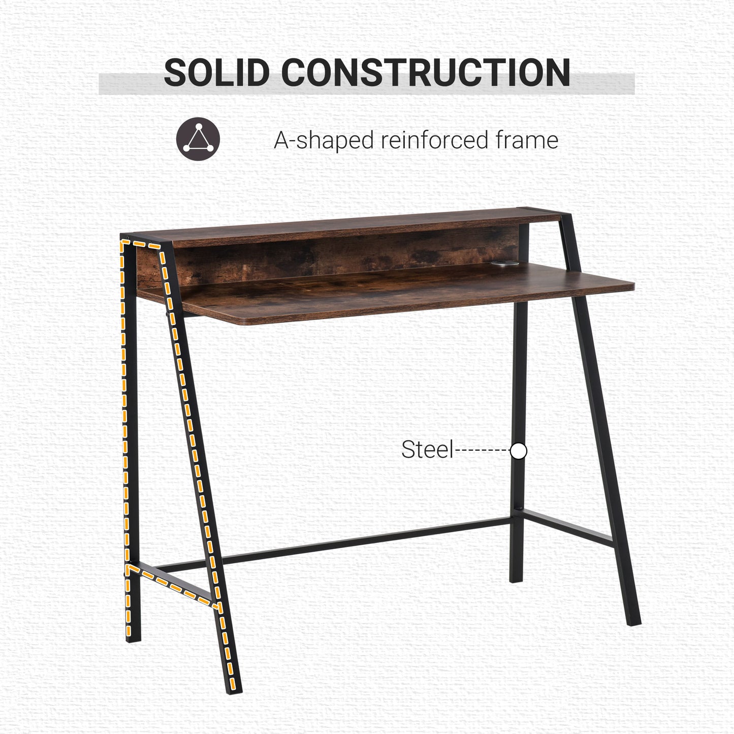 Writing Desk Computer Table Home Office PC Laptop Workstation Storage Shelf 100L x 45W cm Rustic Brown