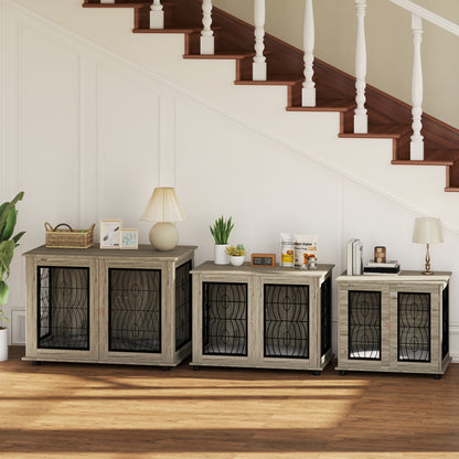 46.46'' Dog Crate Furniture Table with Soft Washable Cushion and Lockable Door, for Large Indoor Dogs, Grey