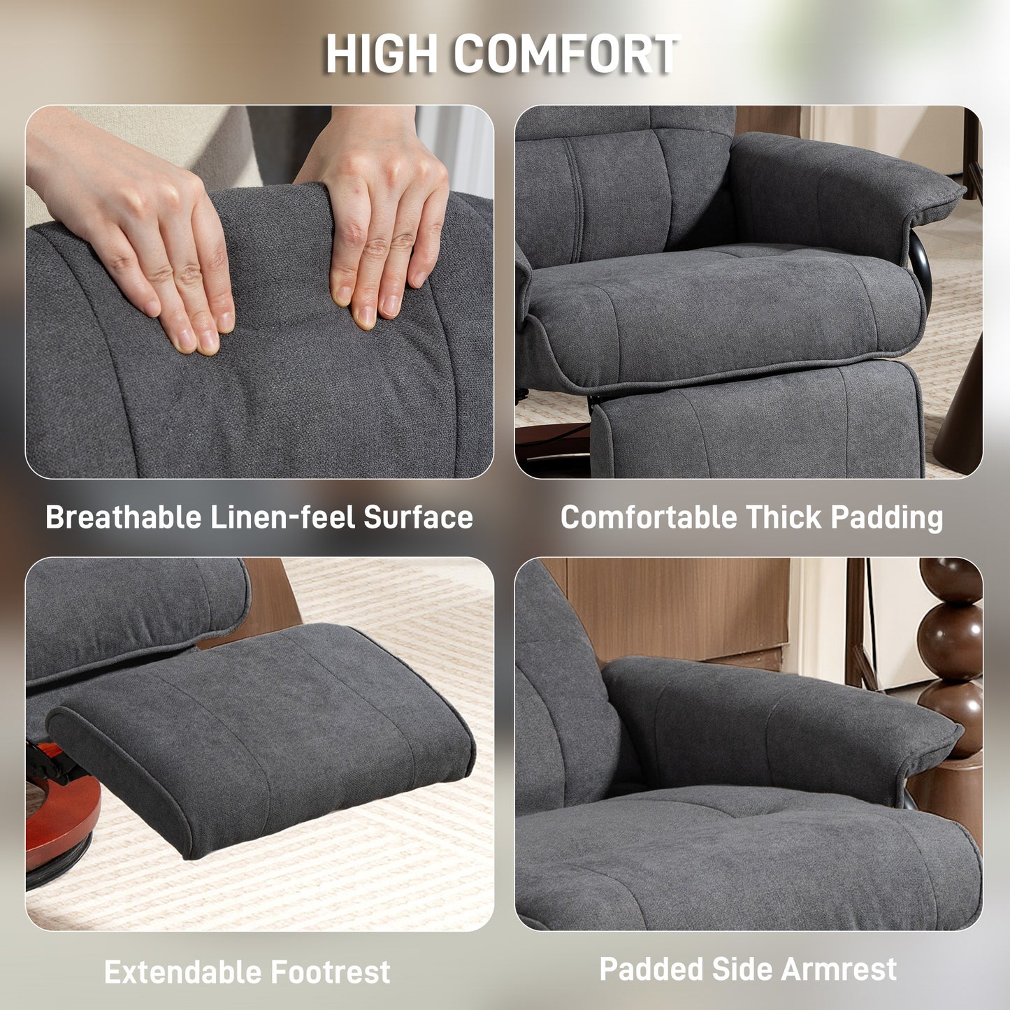 Reclining Swivel Chair, with Footrest - Grey