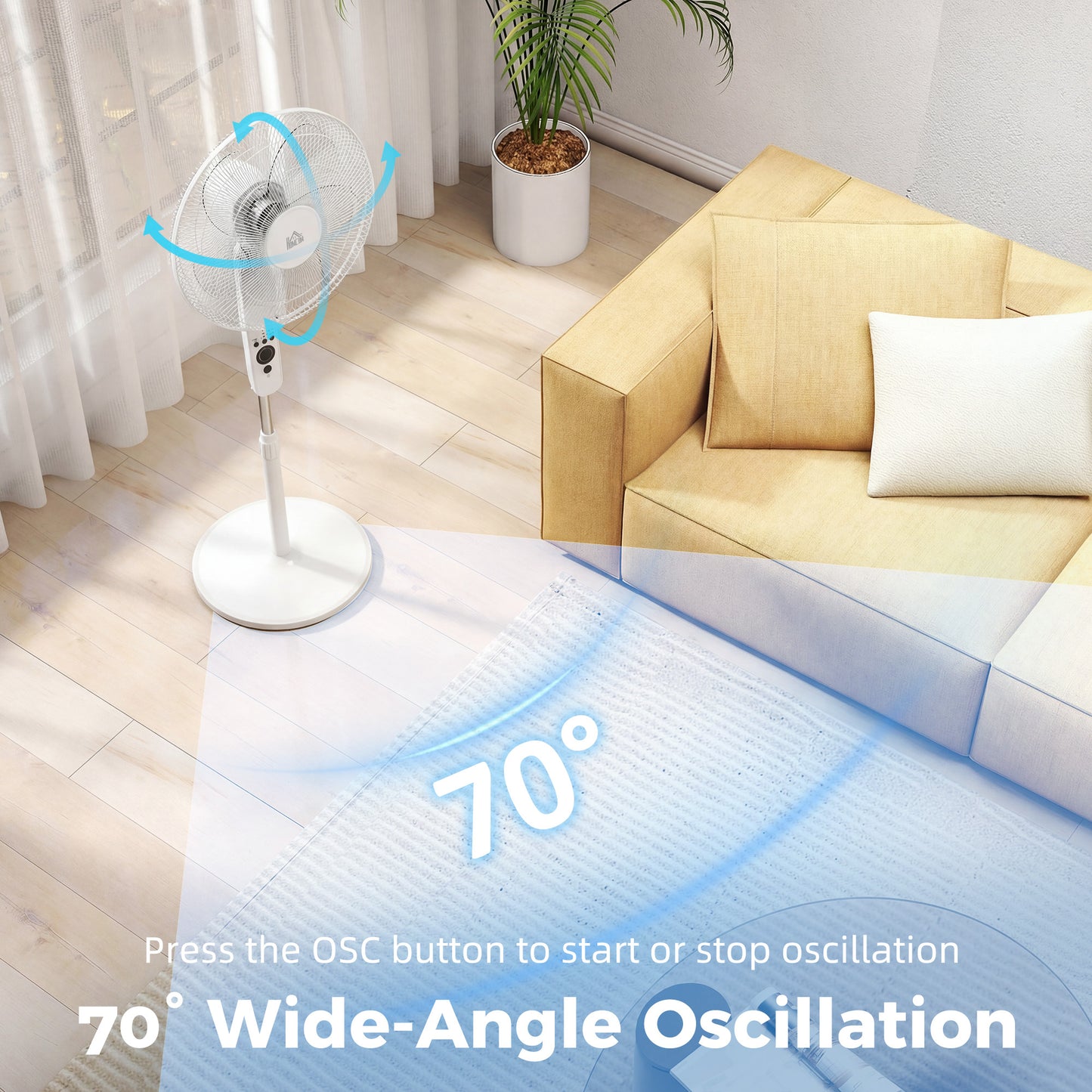 124cm Pedestal Fan with Sleep Mode, Oscillating Standing Fan with 3 Modes, Remote Control, Adjustable Height, White