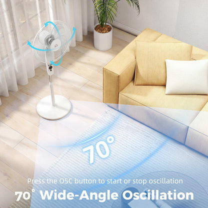 124cm Pedestal Fan with Sleep Mode, Oscillating Standing Fan with 3 Modes, Remote Control, Adjustable Height, White
