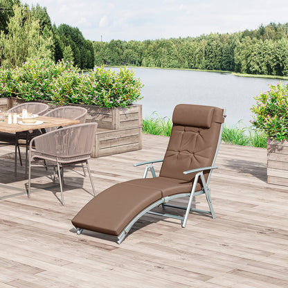 Sun Lounger Steel Frame Outdoor Folding Chaise Texteline Lounge Chair Recliner with Headrest & 7 Levels Adjustable Backrest