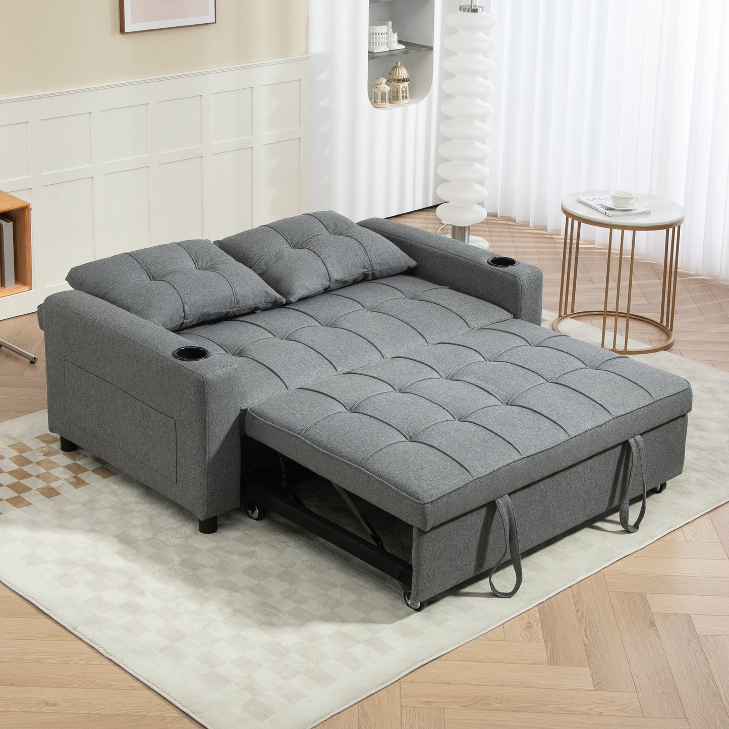 2 Seater Sofa Bed Pull-Out Sofa Bed for Small Space - Charcoal Grey