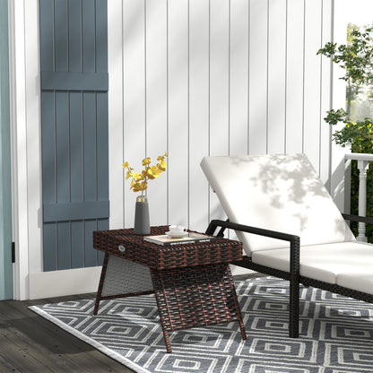 Foldable Outdoor Side Table, Rattan Garden Coffee Table with Steel Frame, Space Saving Bistro Garden Furniture for Patio