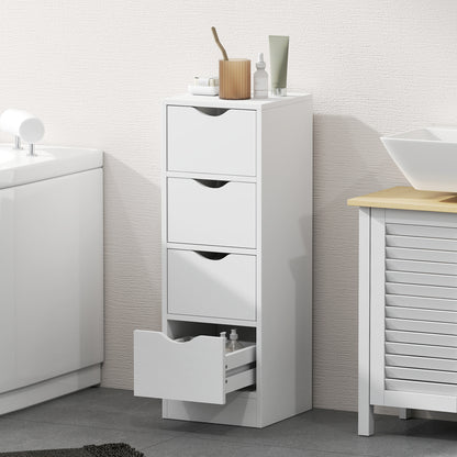 4-Drawer Bathroom Cabinet, Freestanding Narrow Storage Cabinet with Groove Handles for Small Spaces, White