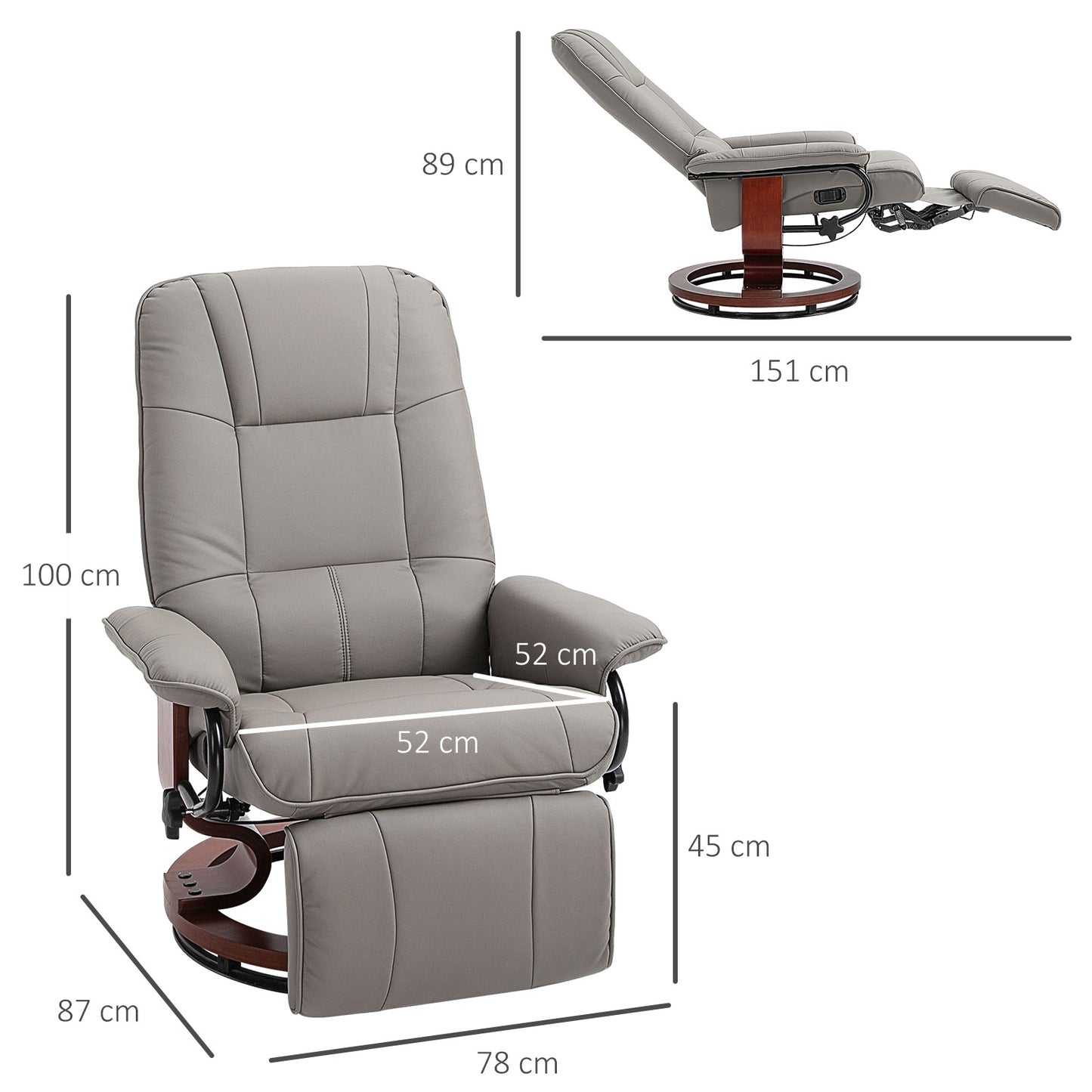 Reclining Swivel Chair, with Footrest - Grey