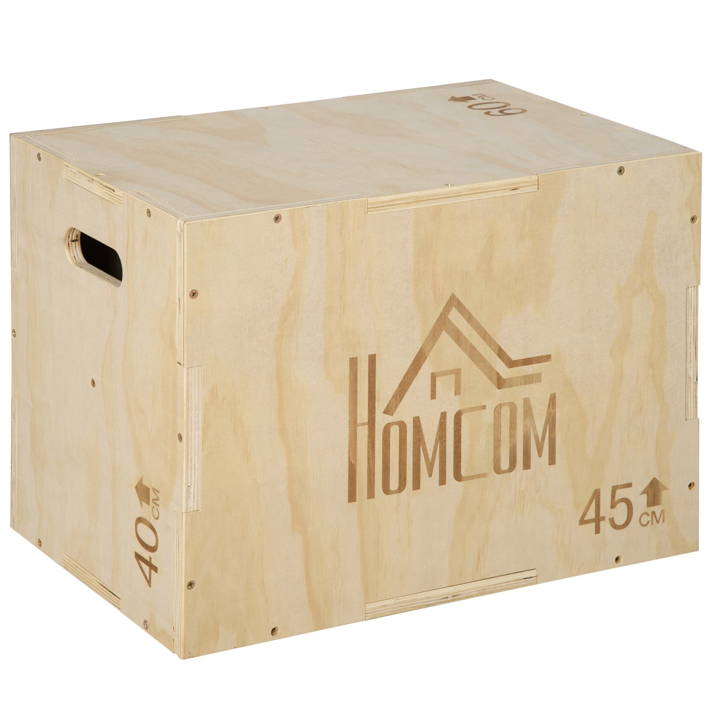 3-in-1 Wooden Plyo Box, Plyometric Jump Box with Handle Openings for Home Gym, Workout Training, 16" x 20" x 24", Natural