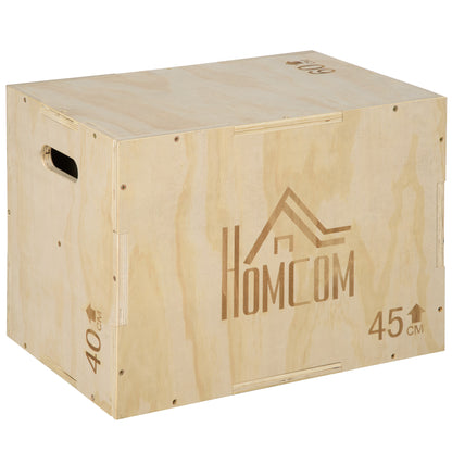 3-in-1 Wooden Plyo Box, Plyometric Jump Box with Handle Openings for Home Gym, Workout Training, 16" x 20" x 24", Natural